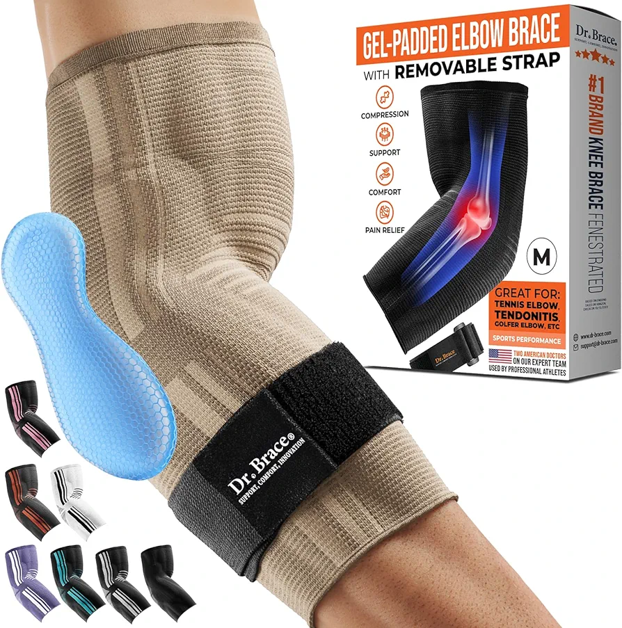 DR. BRACE ELITE Elbow Brace with strap (Beige, Medium)