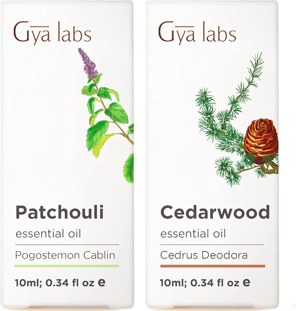 Patchouli Essential Oil for Diffuser & Cedarwood Oil for Hair Set - 100% Natural Aromatherapy Grade Essential Oils Set - 2x0.34 fl oz - Gya Labs