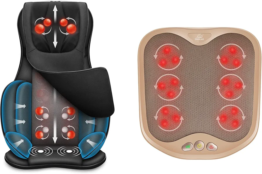 Snailax Full Body Massage Chair Pad and Foot Massager Bundle -Shiatsu Neck Back Massager with Heat & Compression