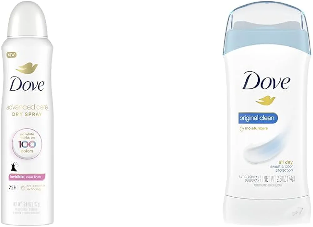 Dove Advanced Care Antiperspirant Deodorant Spray and Solid Stick Bundle with 72-Hour 3.8 oz Spray and 2.6 oz Stick