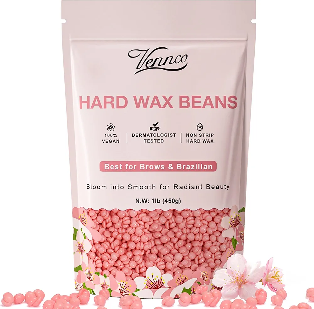 Hard Wax Beads, 1lb Wax Beans for hair removal with Cherry Blossom Extract, Ideal for Sensitive Skin, Perfect for Facial, Eyebrows, Arms, and Brazilian Area, Wax Refill for Home Use