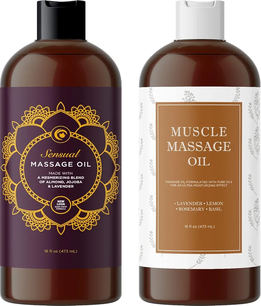 Massage Oils for Massage Therapy Bundle - Maple Holistics Massage Oil Kit with 16 Fl Oz Aromatherapy Lavender Massage Oil for Couples plus Sore Muscle Massage Oil Made with Pure Essential Oils