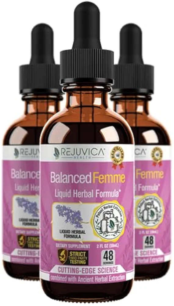 Balanced Femme Natural PMS and Menopause Support for Hot Flashes with Black Cohosh - All-Herbal Liquid Blend