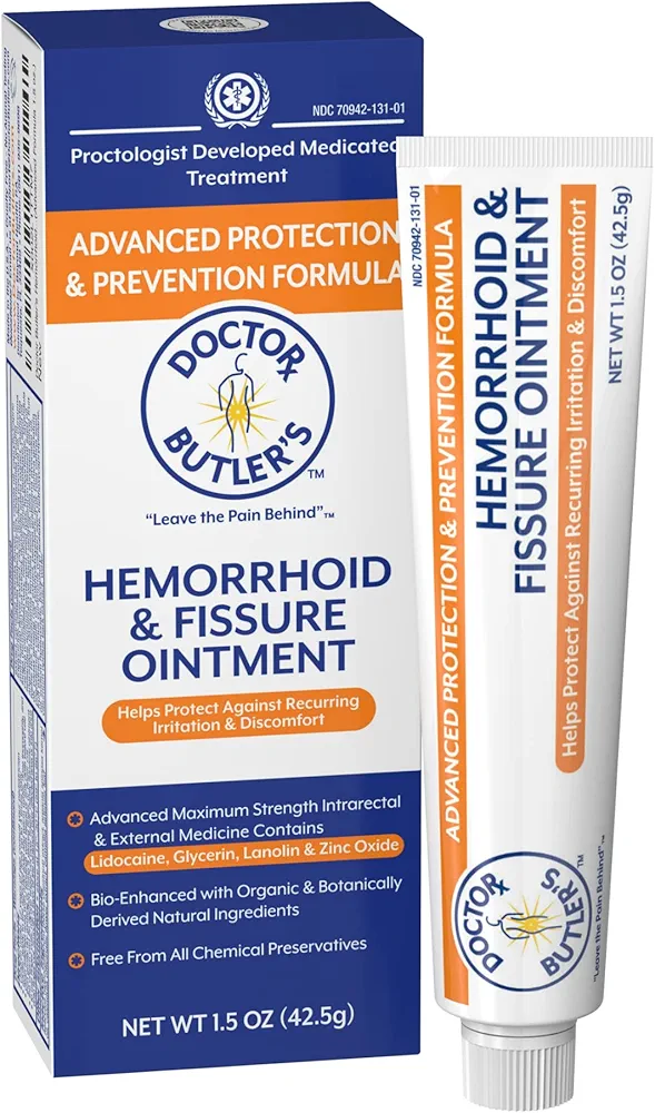 Doctor Butler's Advanced Hemorrhoid & Fissure Ointment – Lidocaine Hemorrhoid Treatment and Fissure Treatment Extra Strength Formula, Heals and Provides Fast Pain and Itch Relief* (1.5 oz.)