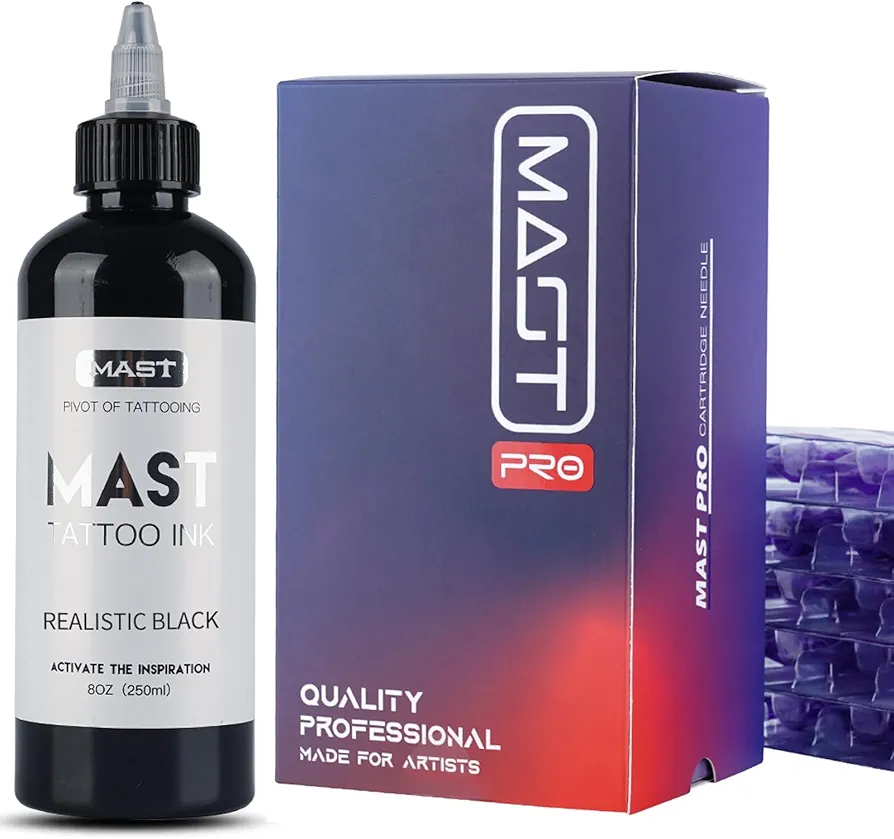 Mast Tattoo Pro Cartridges Needles Mixed Sizes 50Pcs Tattoo Ink Bottle 8oz Triple Black