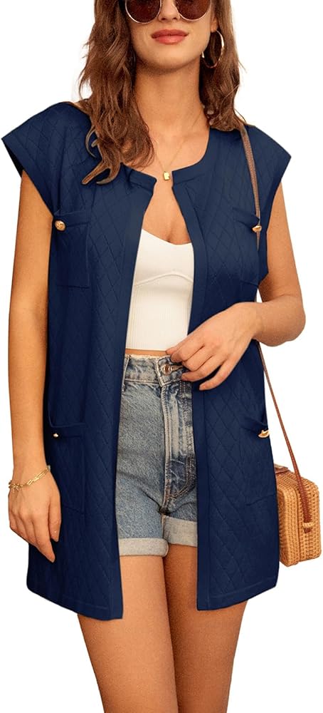 GRACE KARIN Women's Long Knit Sweater Vest Sleeveless Open Front Cardigan Elegant Ladie Sweater Jacket with Pockets