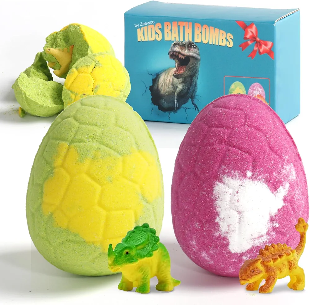 Bath Bombs for Kids with Toys Inside - 2 Organic Kids Bath Bombs with Surprise Inside, Dinosaur Bath Bombs for Kids 3-9 Years, Bath Bombs Gifts Set for Kids Boys Girls with Bath Toys