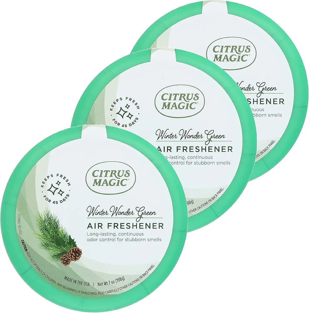 Citrus Magic Holiday Odor Absorbing Solid Air Freshener, Winter Wonder Green, 7-Ounce, Pack of 3