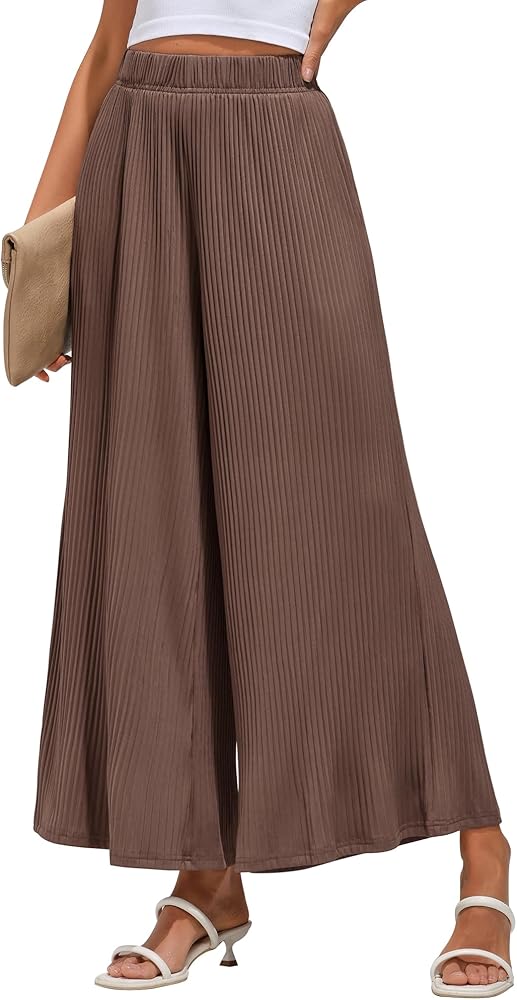 GRAPENT Wide Leg Pants Woman High Waisted Flowy Pull On Pleated Dressy Casual Ankle Cropped Palazzo Pants Baggy Culottes