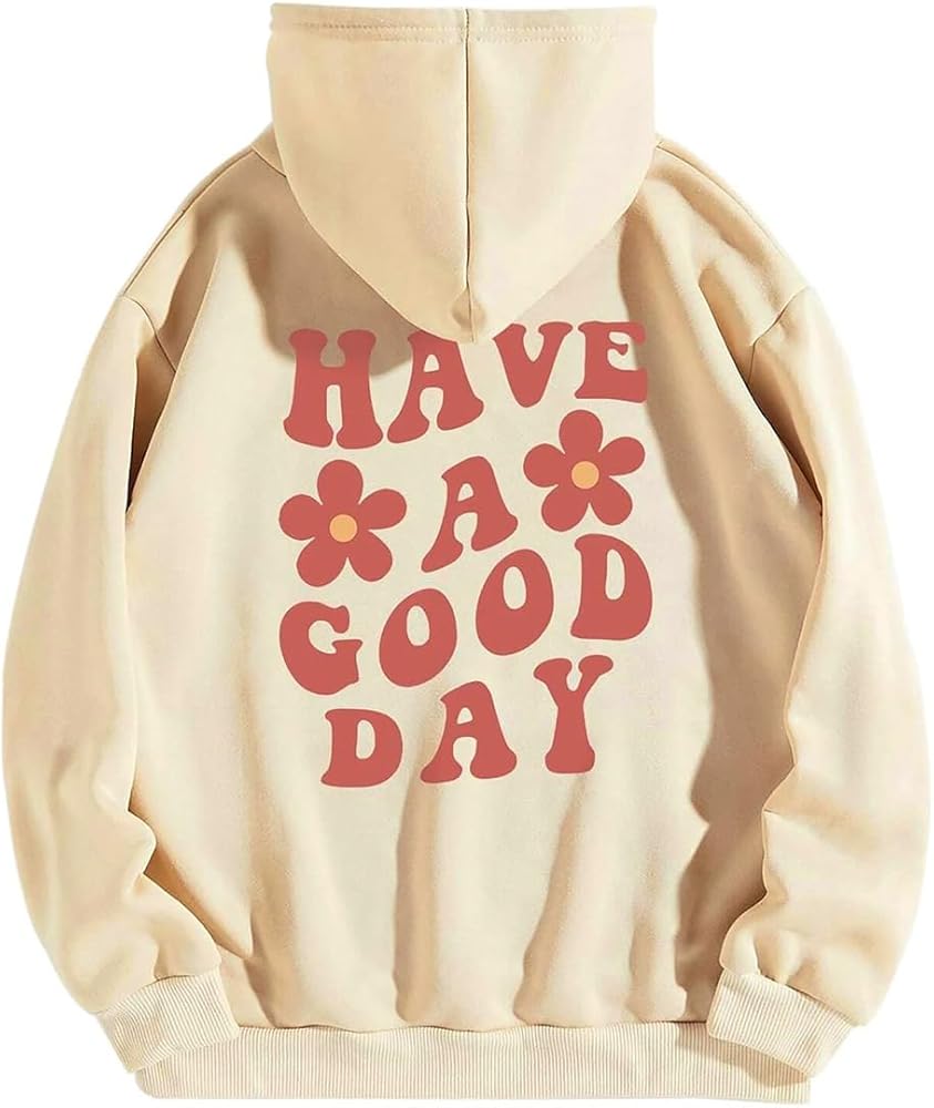 Fronage Women's Oversized Hoodie Slogan Letter Graphic Long Sleeve Sweatshirt Aesthetic Pullover with Kangaroo Pockets