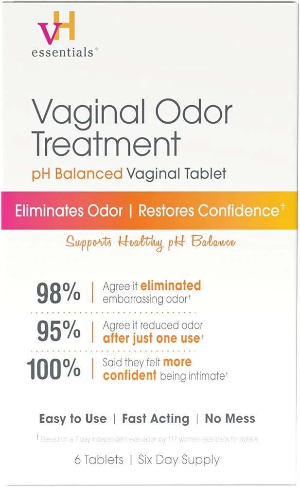 vH essentials Vaginal Odor Treatment - pH Balanced Vaginal Suppositories - 6 Tablets With Applicator, White, (667-06)