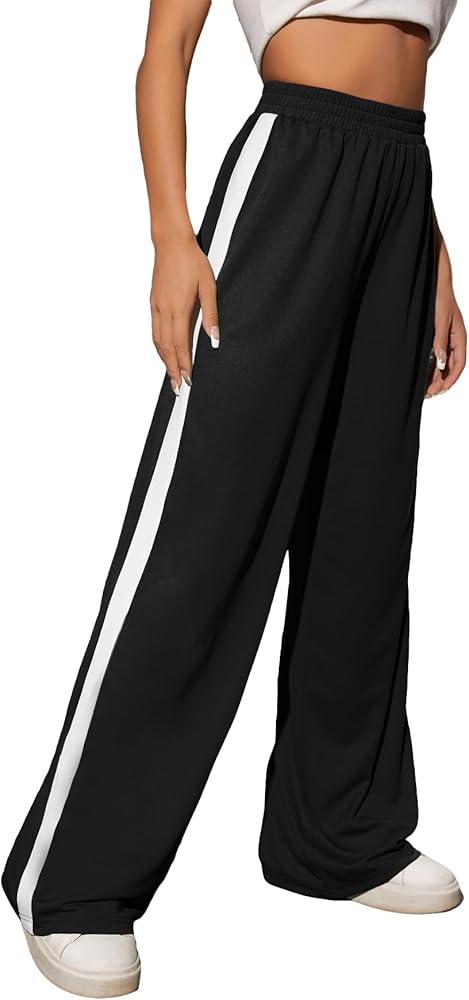 Floerns Women's Causal Drawstring High Waist Baggy Straight Wide Leg Sweatpants with Pockets