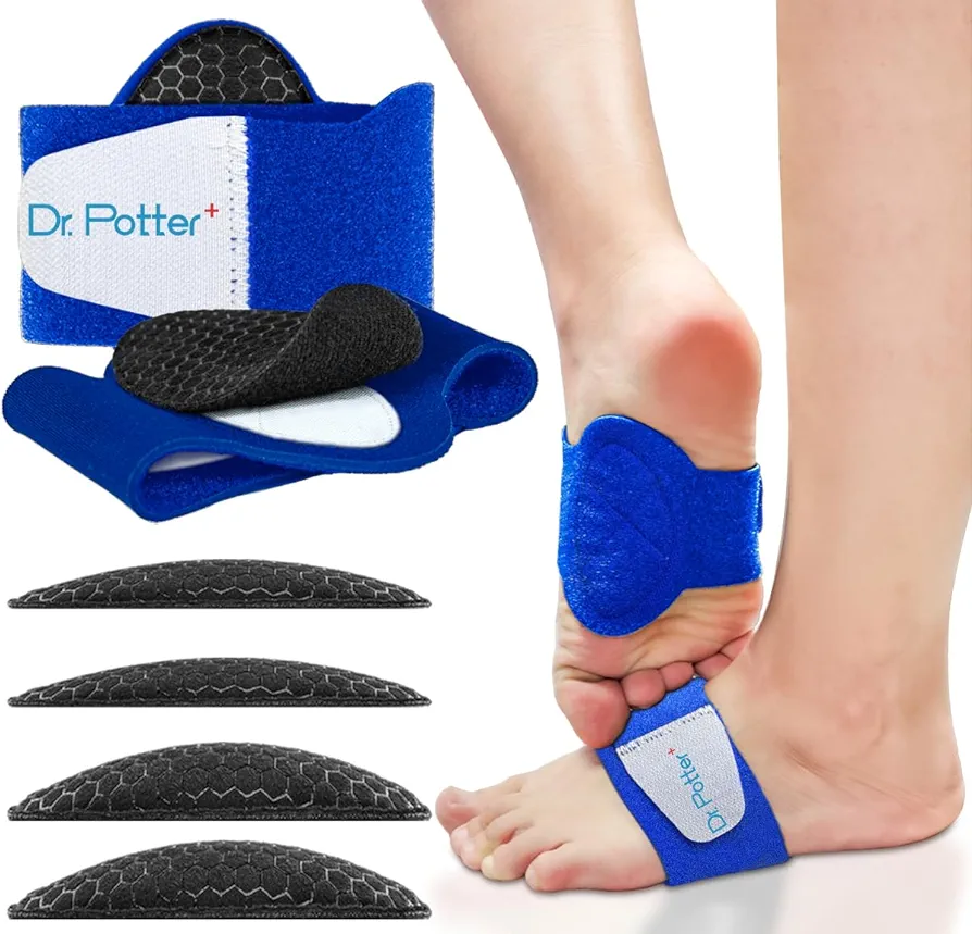 Arch Support Sleeves for Plantar Fasciitis Relief, Adjustable Compression Bands with Removable Arch Support Pads for Fallen Arches, High Arch, Flat Feet, Feet Pain Relief - Blue