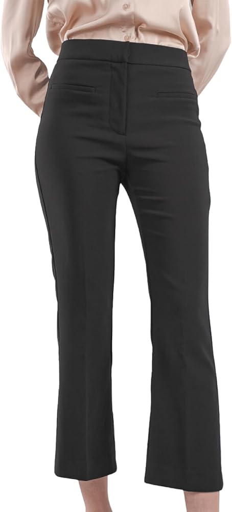 SANDY & SID Womens Pants Small Size Flared Work Slacks High Rise Slim Fit Boot Cut Crop Trousers Business Office Casual Wear