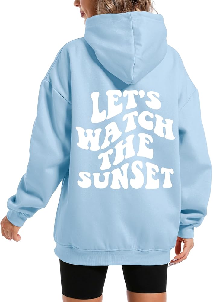 Oversized Cute Aesthetic Graphic Hoodies Sunset Letter Print Preppy Sweatshirt for Women Teen Girls Trendy Pullover