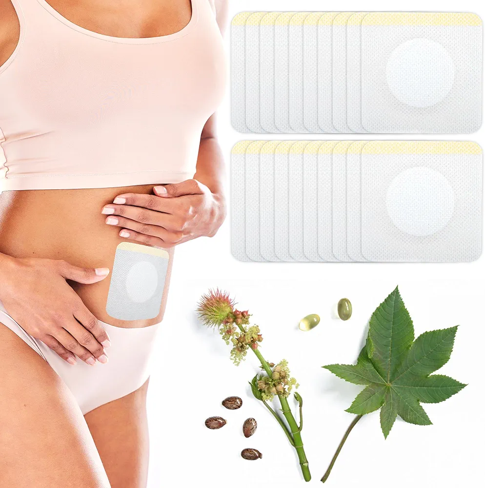 20Pcs Disposable Castor Oil Pack Wrap Belly Button, Highly Absorbent Self-Adhesive Organic Cotton Castor Oil Packs Wrap Promotes Digestion, No Wash, Easy to Use, Anti-Seepage(Oil Not Included)