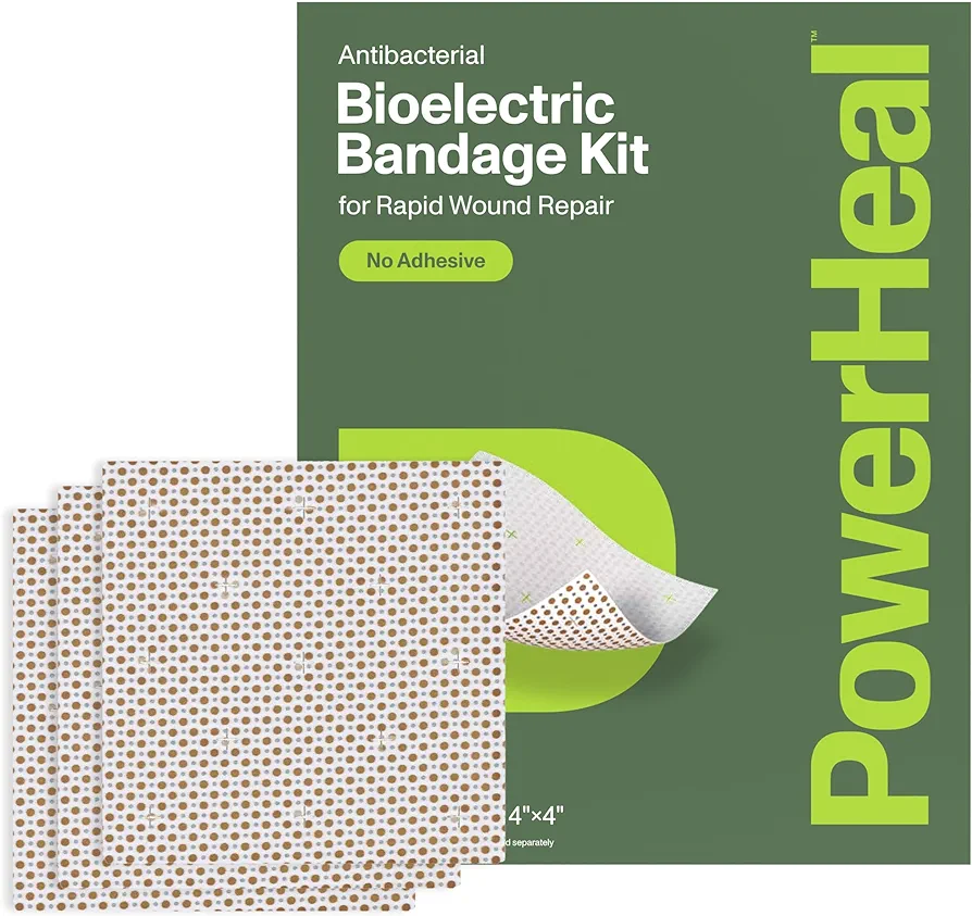 Bioelectric Bandage Kit for Wound Care & Healing – Single Layer, No Adhesive Includes Wound Hydrogel, Can Be Cut to Fit – for Cuts, Abrasions, Blisters, Burns – 3-Pack, 4” x 4”