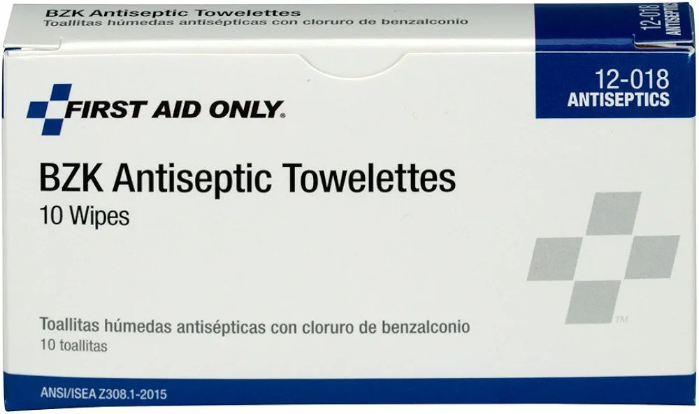 First Aid Only 12-018 Benzalkonium Chloride Wipes, Individually Wrapped, 10 Count