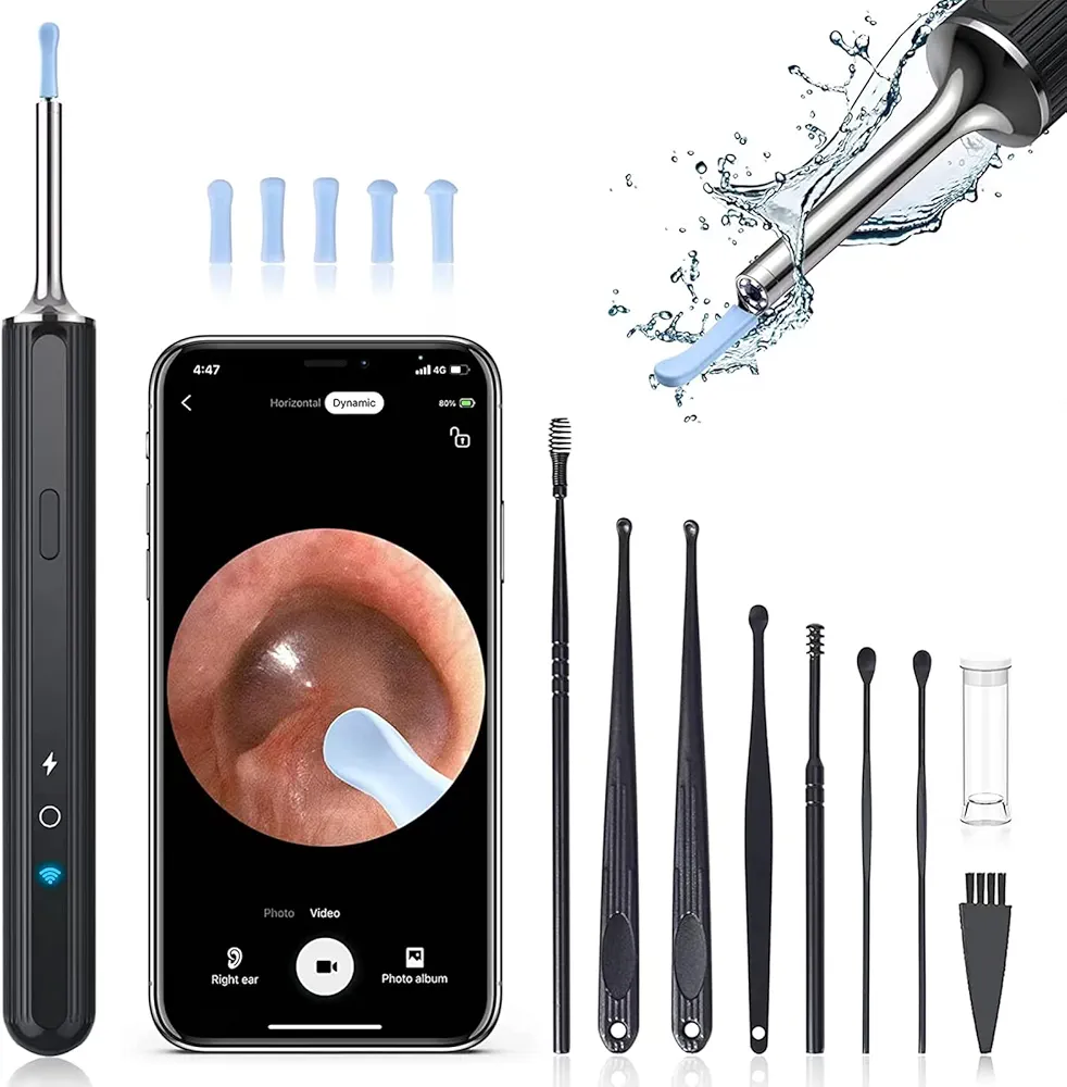 LEIPUT Ear Wax Removal - Earwax Remover Tool with 8 Pcs Ear Set - Ear Cleaner with Camera - Earwax Removal Kit with Light - Ear Camera with 6 Ear Spoon - Ear Cleaner for iOS & Android