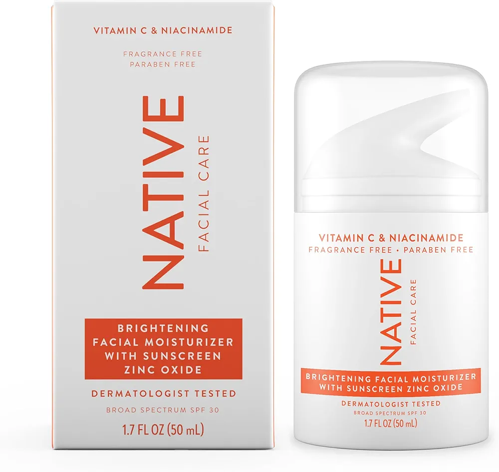 Native Brightening Daily Facial Moisturizer Gentle Face Lotion Hydrating Cream for Women and Men with Vitamin C B3 & SPF 30 Lightweight Non Greasy Formula - 1.7 fl oz