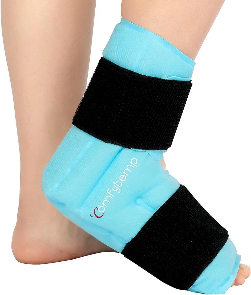 Comfytemp Large Ankle Foot Ice Pack Wrap for Plantar Fasciitis Relief, FSA HSA Eligible, Ankle Brace for Sprained Ankle, Heel Spur, Swelling, Achilles Tendonitis,Pain, Hot & Cold Therapy, Surgery Gift