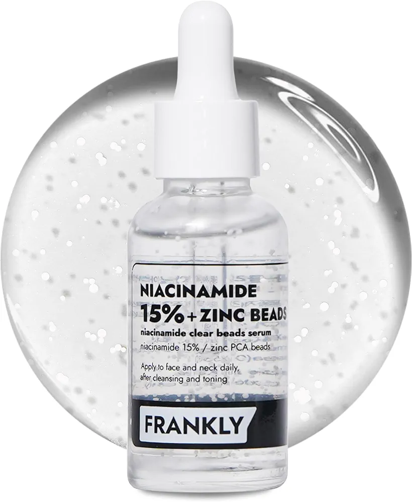 FRANKLY Niacinamide 15% & Zinc Beads Serum: Acne & Dark Spots Care, Oil Control, Even Skin Texture & Glow | Vegan & Cruelty-Free | Non-Comedogenic All skin types Korean Skincare | 1.01 fl.oz