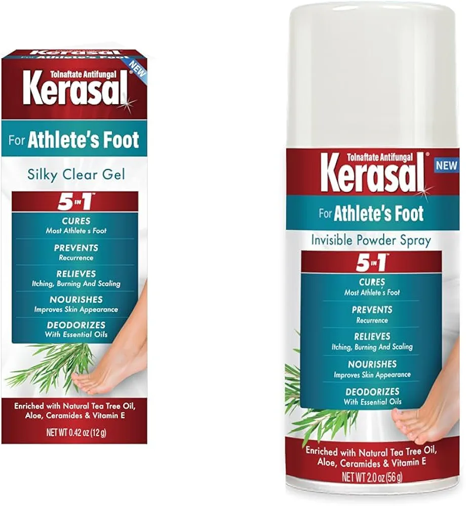 Kerasal 5-in-1 Athlete's Foot 0.42oz Silky Clear Gel & 2oz Invisible Powder Spray Bundle