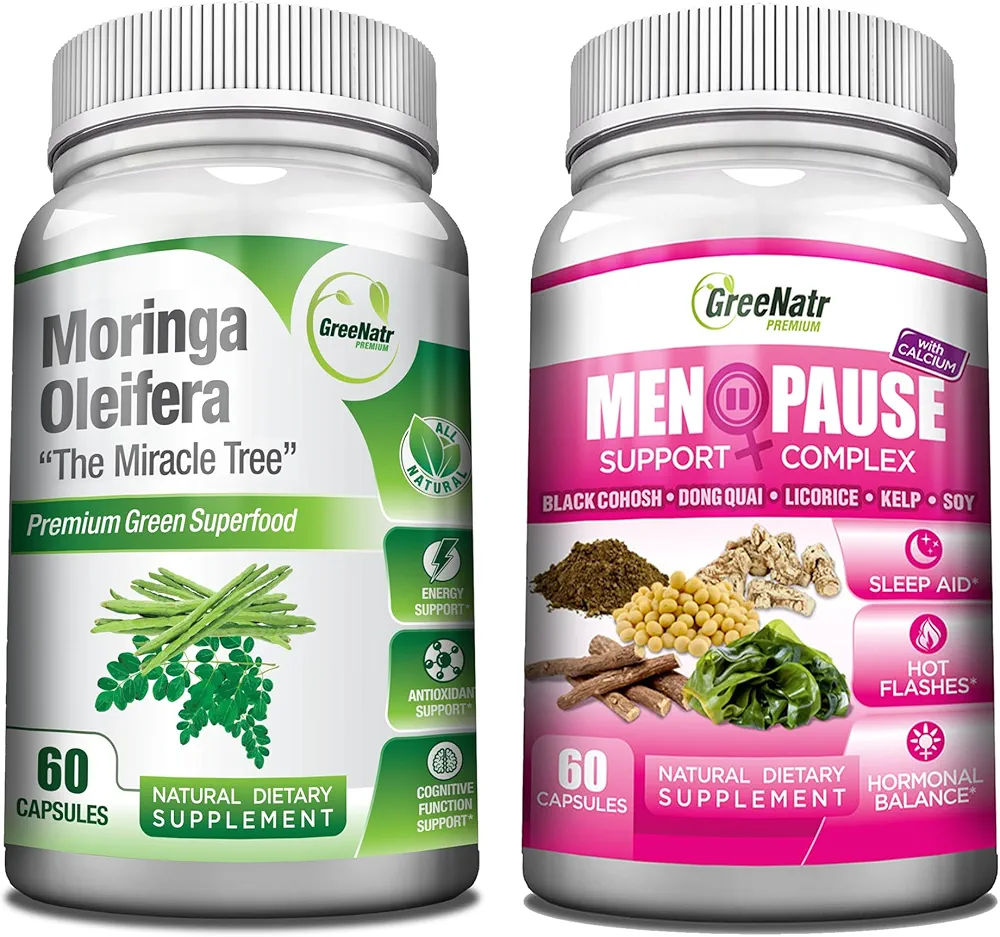 Pure Moringa Oleifera for Mood Enhancement plus Menopause Support Complex for Hot Flashes, Night Sweats & Mood Swings Relief