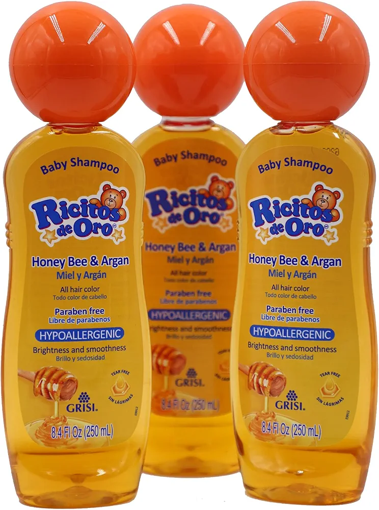 Ricitos de Oro Honey Bee Shampoo Baby Cleansing Shampoo Rattle Cap ParabenFree Product for Baby’s Delicate Hair Hypoallergenic 3-Pack of 8.4 FL Oz Each, 3 Bottles