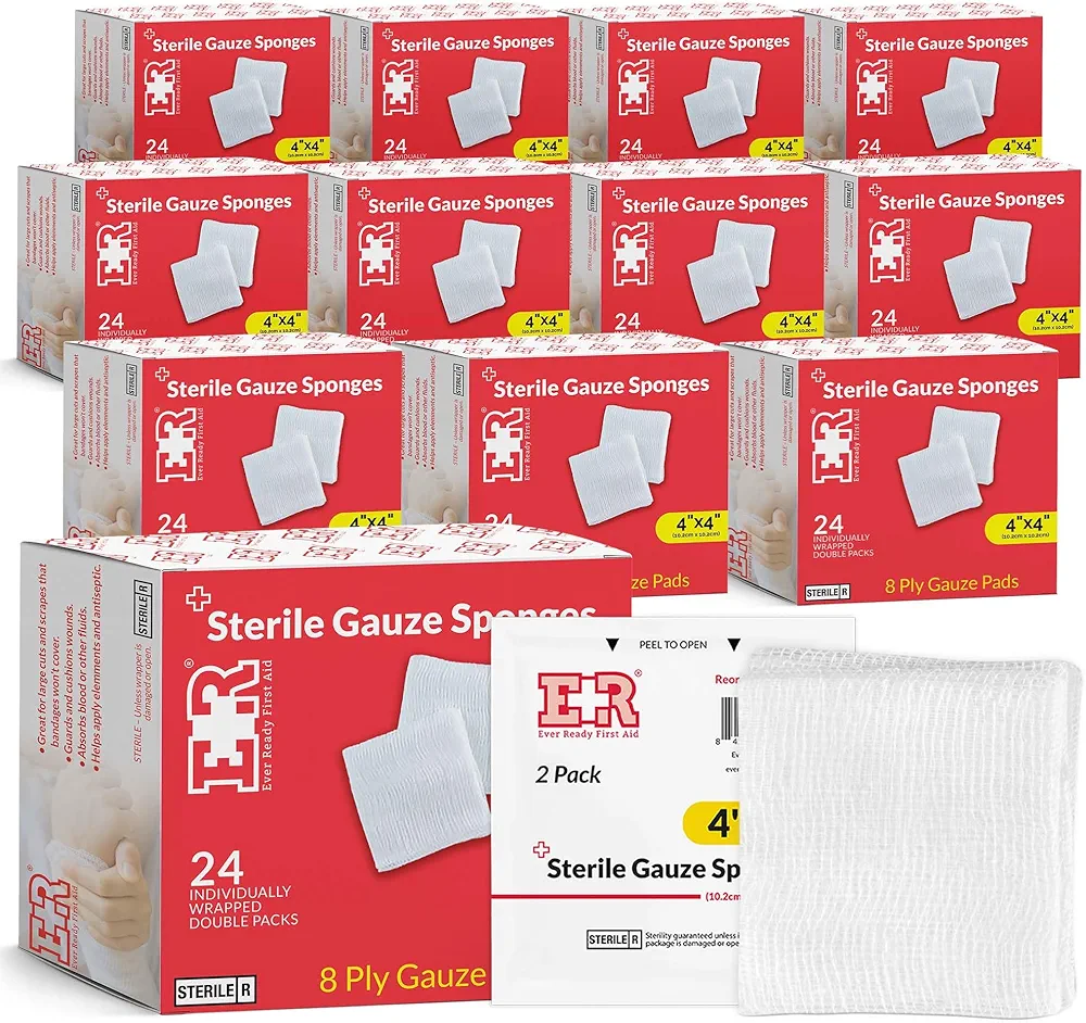 Ever Ready First Aid Sterile Gauze Sponges 4" x 4" 8 Ply 2/pk - 288 Count