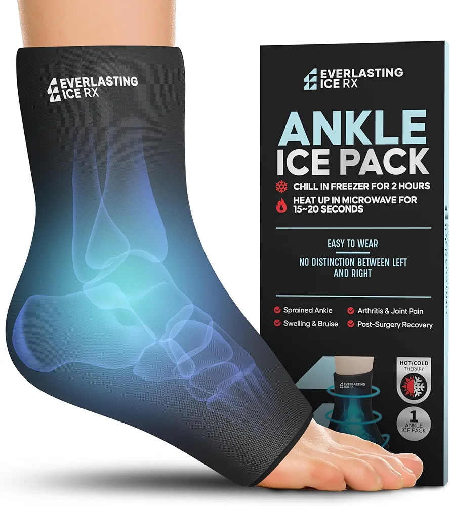 Ankle Ice Pack Wrap for Injuries Reusable, Foot Ice Pack Wrap - Cold Compression Therapy for Pain Relief, Plantar Fasciitis, Sprained Ankles, Achilles Tendonitis Relief