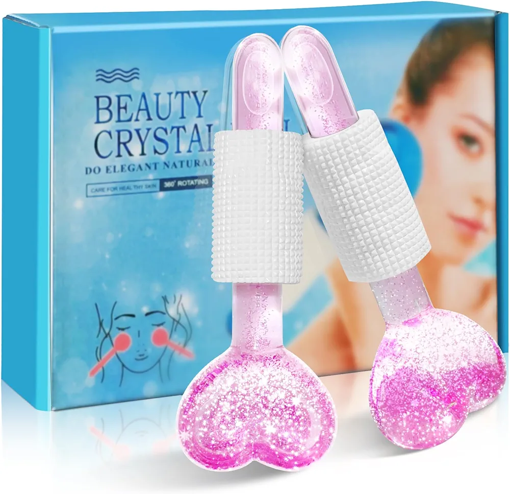 Ice Globes for Facials, Ice Globes, 2PCS Facial Ice Globes, Cooling Globes, Globes for Face Neck & Eyes, Daily Beauty, Tighten Skin, Anti Ageing, Reduce Puffy and Wrinkle (Love Pink)