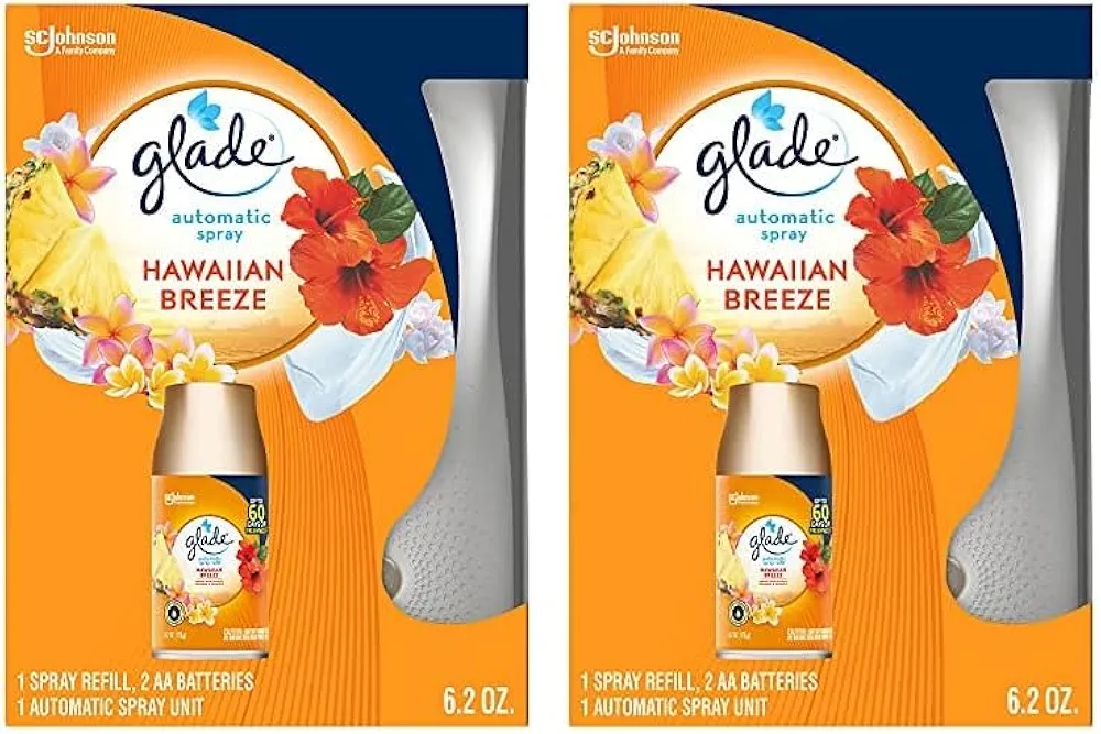 Glade Automatic Spray Refill and Holder Kit, Air Freshener for Home and Bathroom, Hawaiian Breeze, 6.2 Oz (Pack of 2)