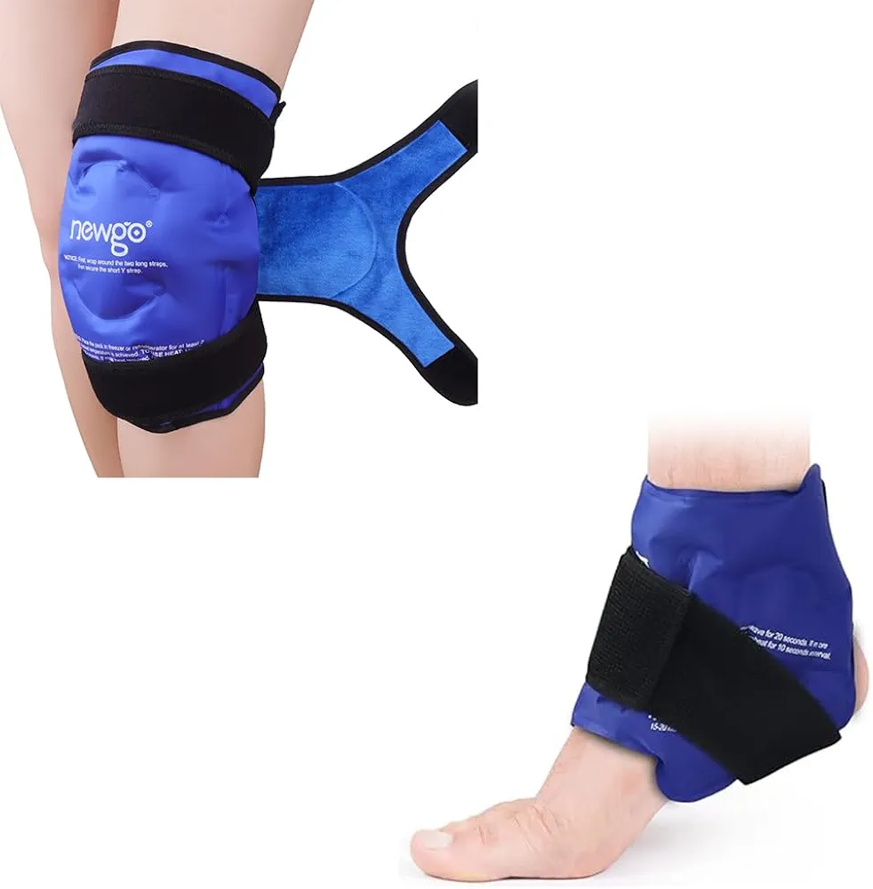 NEWGO Bundle of Large Knee Ice Wrap and Ankle Ice Pack Blue