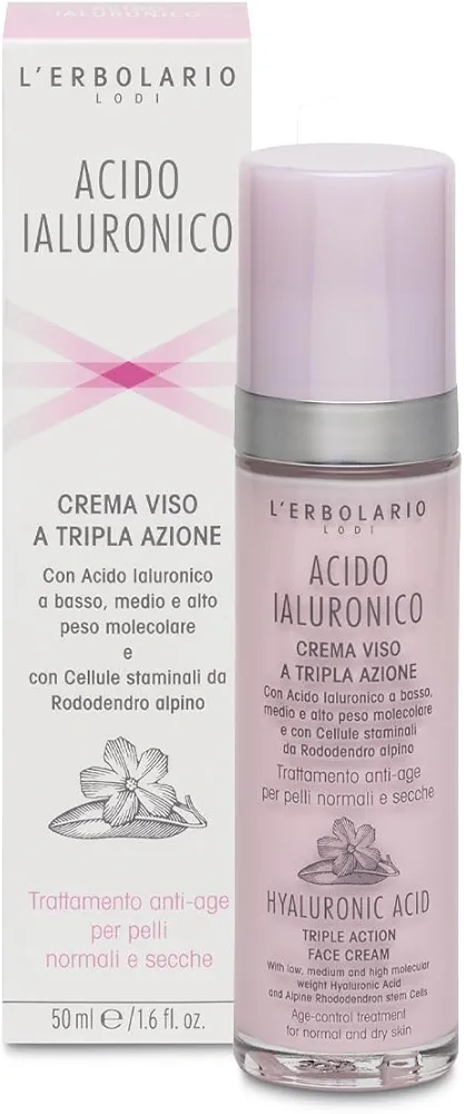 L'Erbolario Hyaluronic Acid Triple Action Face Cream - Normal To Dry Skin - Moisturizes And Tones - Fast Absorbing, Non-Greasy Formula - Hydrating Effect - For Radiant and Smooth Appearance - 1.6 Oz