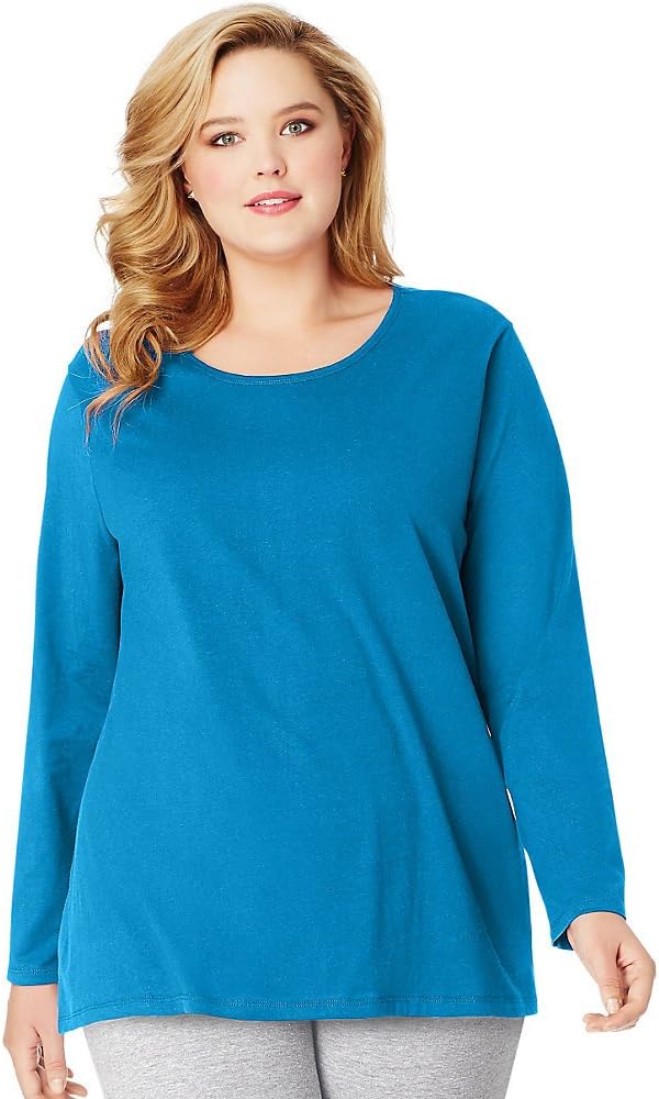 Just My Size Women's T-Shirt, Plus Size Long Sleeve Cotton Tee, JMS Plus Size Scoop-Neck T-Shirt for Women