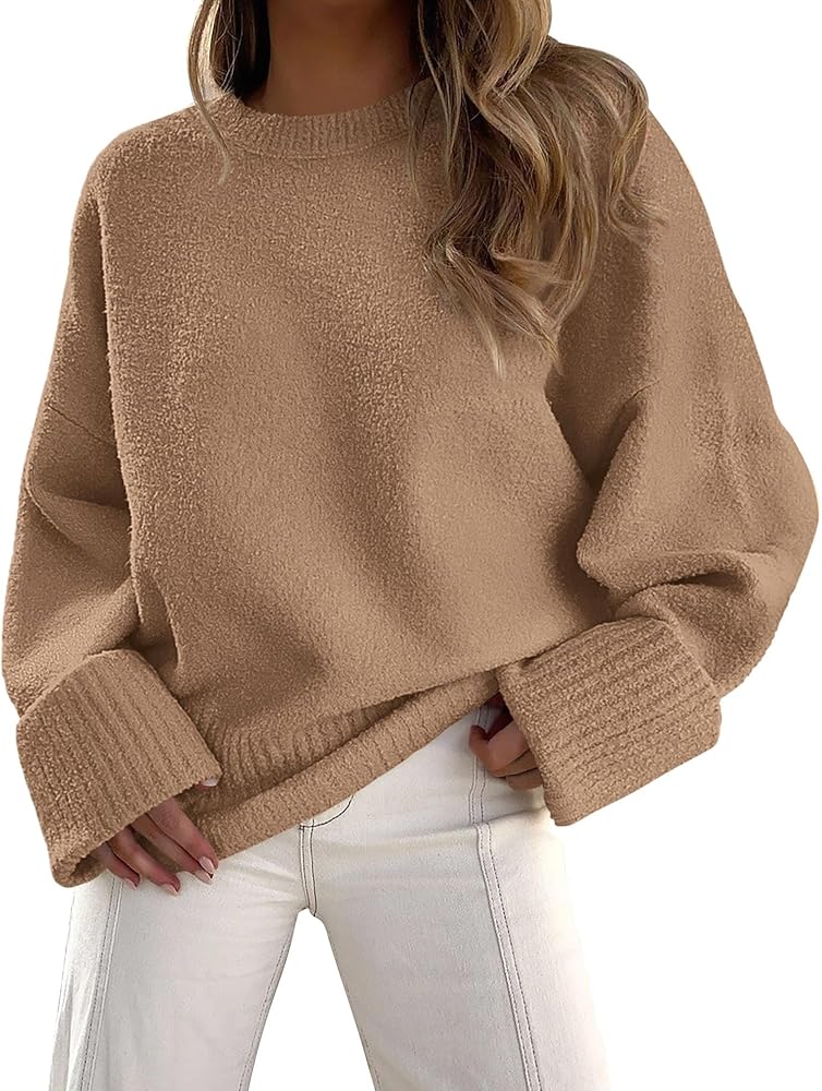 PRETTYGARDEN Women's Fall Oversized Sweaters Casual Crewneck Pullover Long Sleeve Fuzzy Chunky Knit Tops Blouse