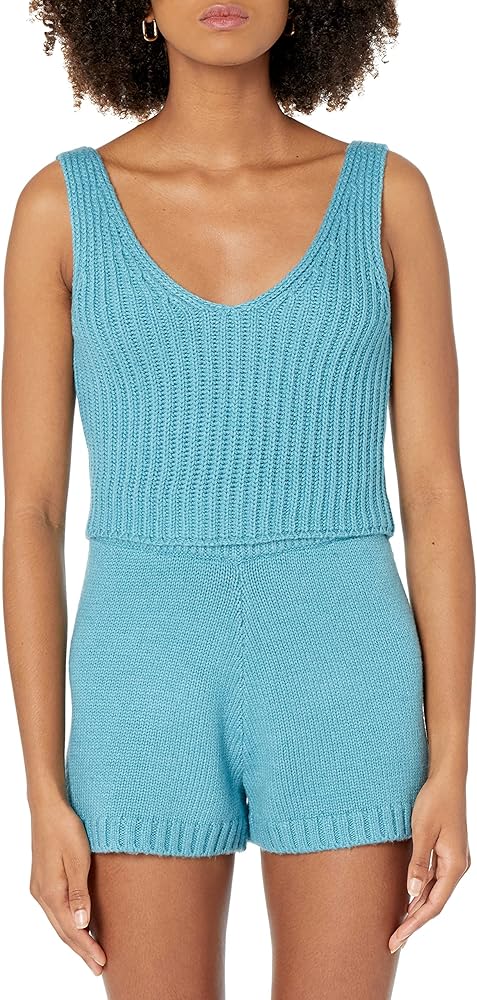 The Drop Women's Sylvie Double V-Neck Textured Rib Cropped Sweater Tank