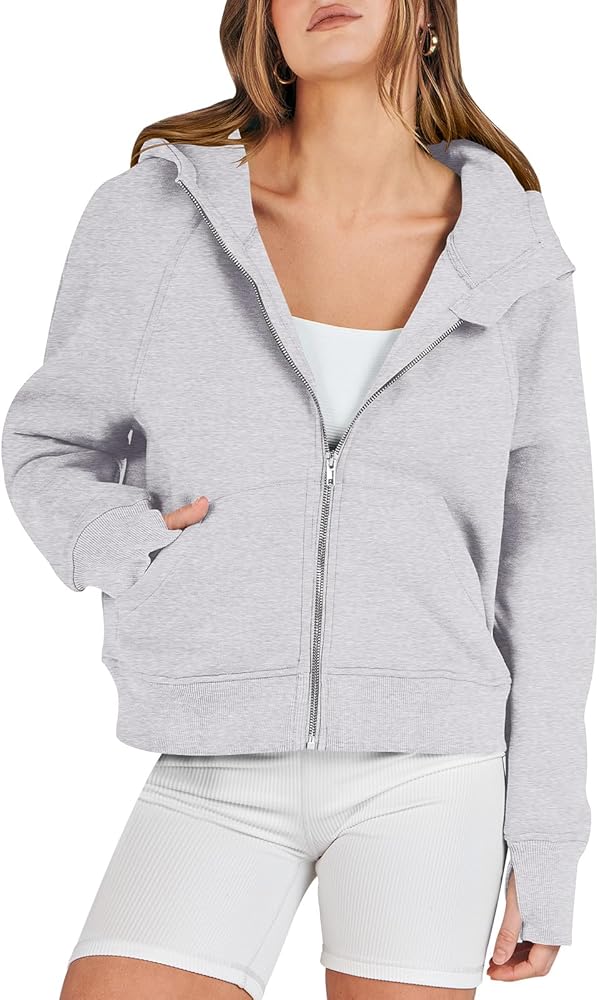 ANRABESS Womens Cropped Zip Up Hoodies Fleece Sweatshirts Zipper Jackets Hooded Pullover Sweaters 2024 Teens Preppy Clothes