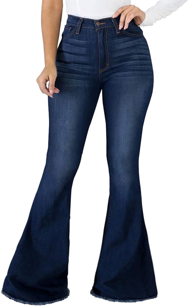 CuteCherry Bell Bottom Jeans for Women Ripped Skinny Bell Bottom Raw Hem Denim Pants