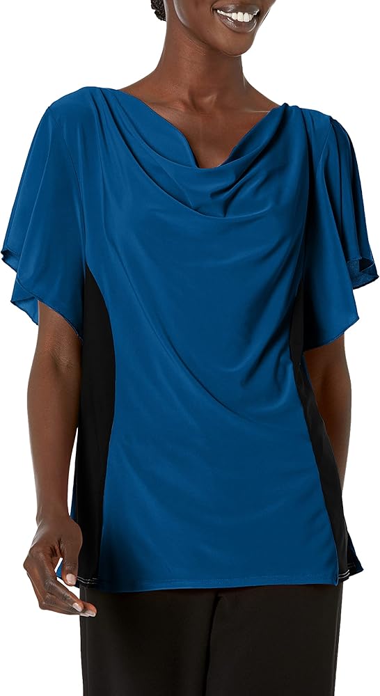 Star Vixen Women's Plus-Size Flutter Sleeve Colorblock Top