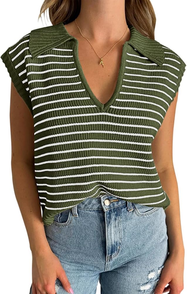 Womens Sweater Vest Summer Ribbed Tank Summer Casual Fitted V-Neck Sweater Vest