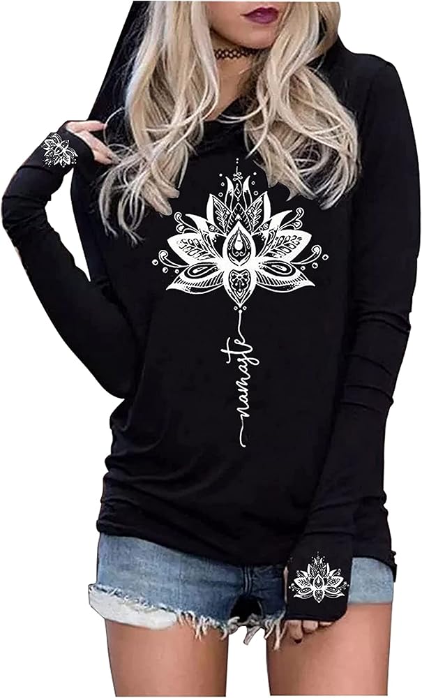 MHTOR Live by The Sun Love by The Moon Hoodie Women's Sun and Moon Casual Long Sleeve Sweatshirt Round Neck Pullover Tops