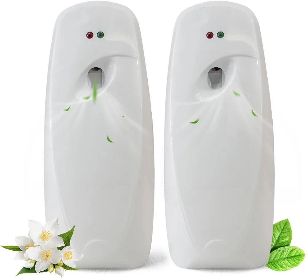 Automatic Air Freshener Dispenser 2-Pack,Histely Auto Air Freshener Spray Dispenser Wall Mounted or Free Standing Battery Powered w/Interval Spray Setting for Commercial & Home Use,No Drilling(White)