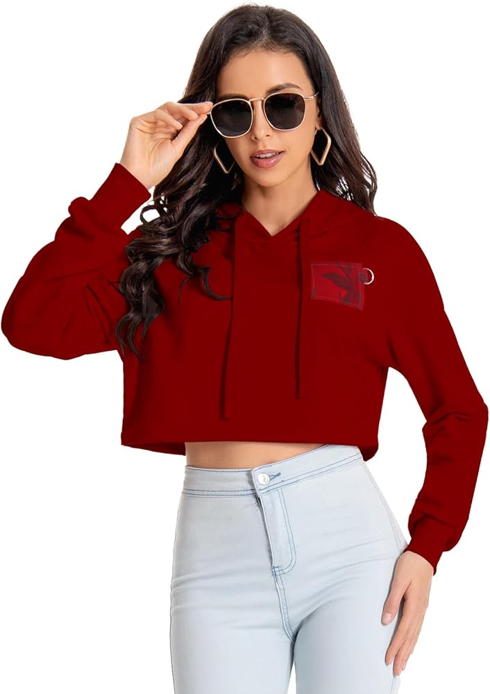 Women's Cropped Hoodie Long Sleeves Crop Top Sweatshirt with Hooded, 2024 Trendy Y2K Hoodies for Women Navel Exposed