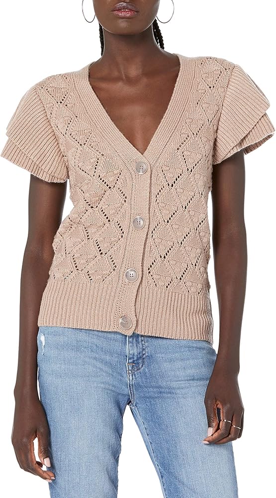 The Drop Women's Emma Ruffle-Shoulder Sleeve Cardigan Sweater