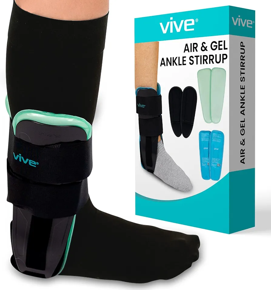 Vive Ankle Brace - Stabilizer Air Cast for Ankle Sprain Treatment, Foot Fracture - Hot & Cold Gel & Air Therapy - Stirrup Brace Support Cast Right Left Foot - Stabilizing Splint for Women, Men