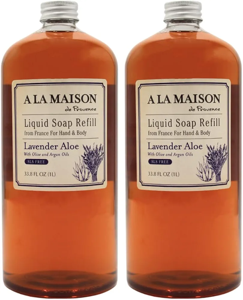 A LA MAISON French Liquid Hand Soap Refill, Lavender Aloe - Natural Hand Wash Made with Essential Oils - Biodegradable, Plant-Based, Vegan, Cruelty-Free, Alcohol & Paraben Free (33.8 oz, 2 Pack)