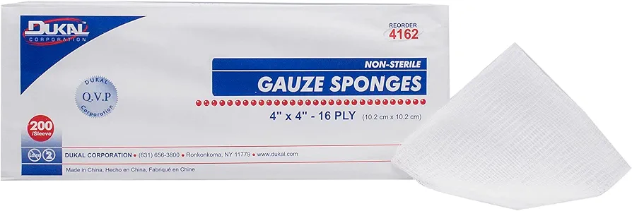 Dukal - 4162 Gauze Sponge, Non-Sterile, 4" L x 4" W, 16-Ply (10 Bags of 200) (Pack of 2000)