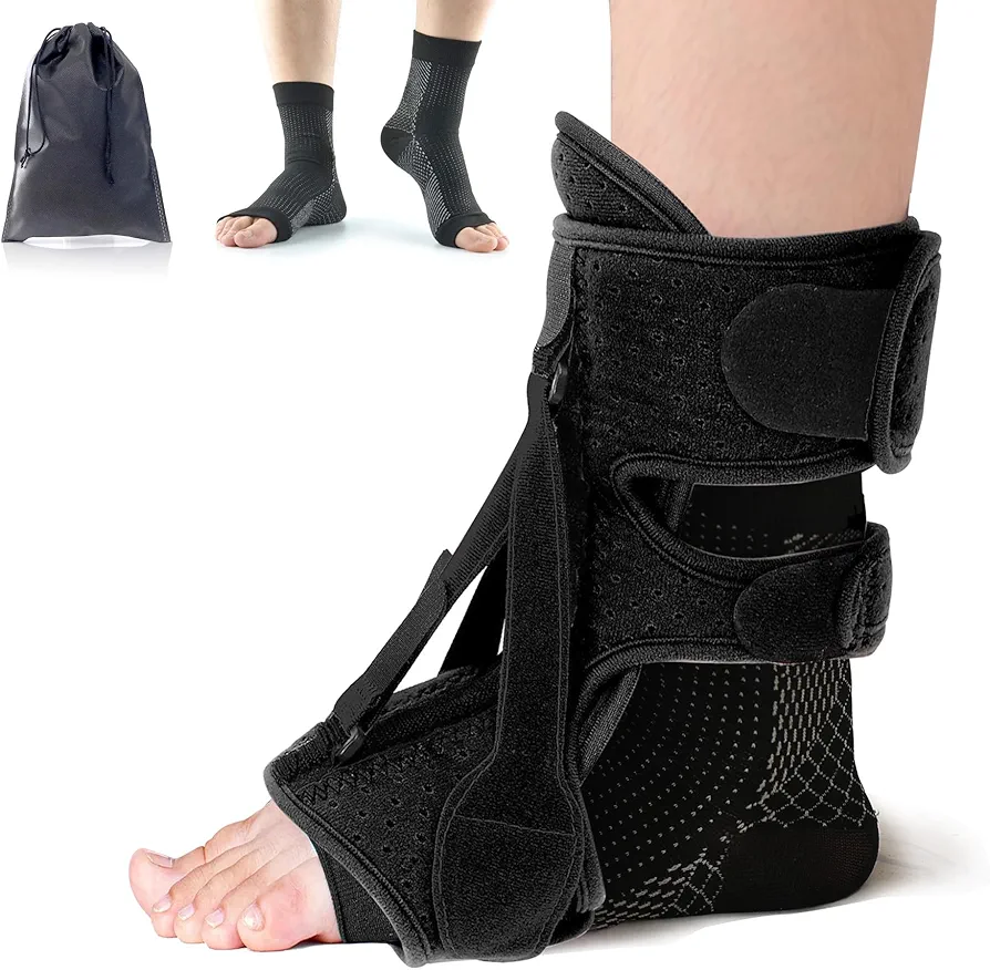 Plantar Fasciitis Relief Kit, Night Splint with 3 Adjustable Straps and Fasciitis Socks, Pain Relief for Foot Drop, Heel Spur, Achilles Tendonitis Day&Night, Comfortable Brace for Women & Men (Black)